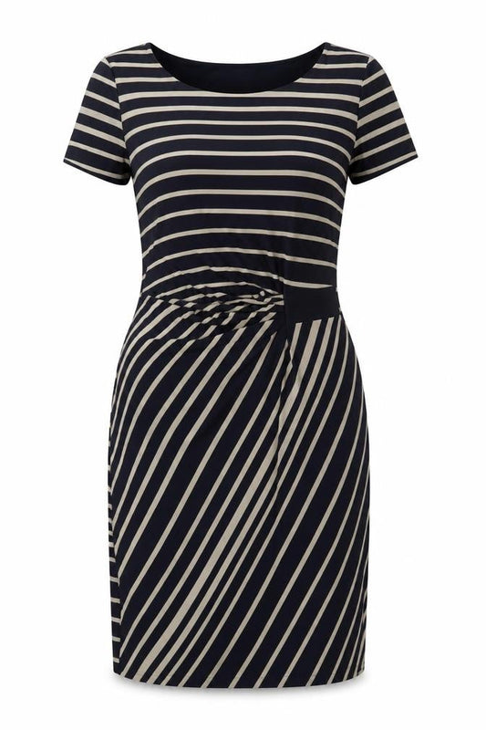 Laura Ashley Women Blue Stripe Ruched Sheath Dress UK 14
