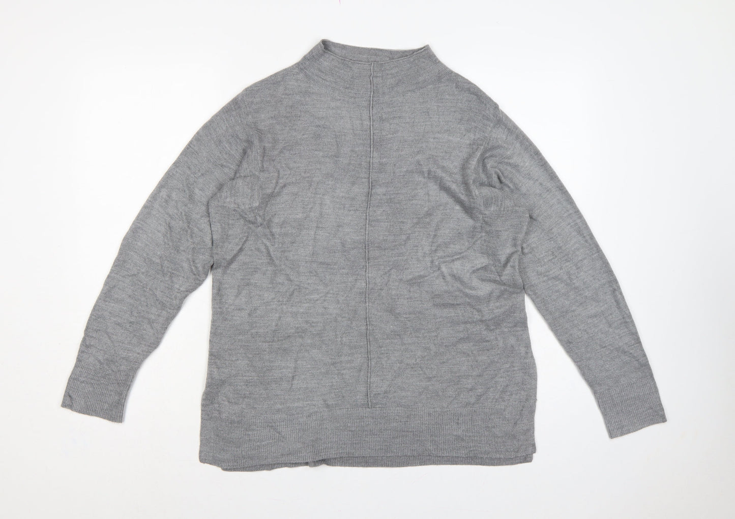 Marks & Spencer Women Grey M Mock Neck Long Sleeve Knit Jumper