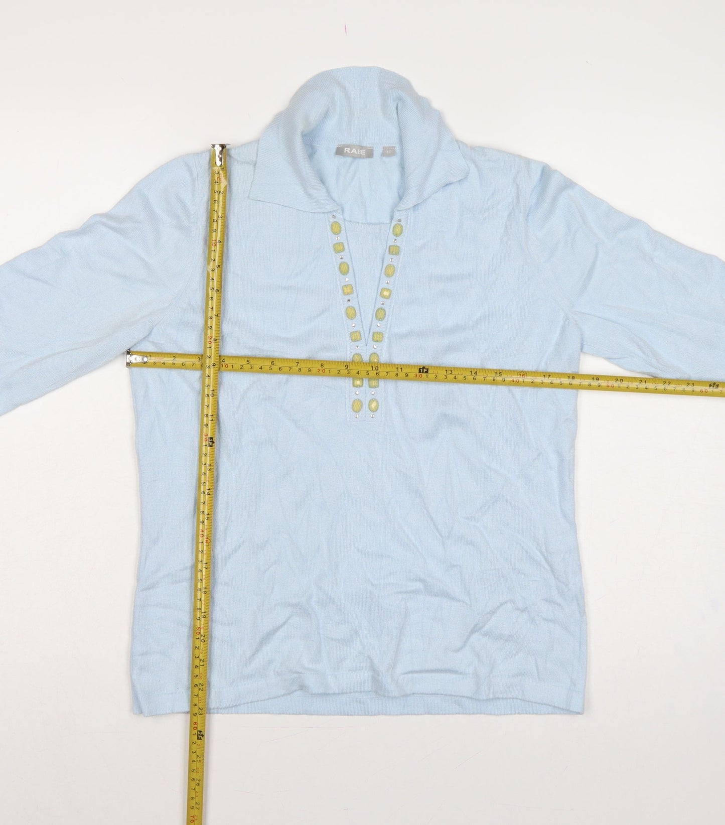 Rabe Women’s Blue UK 12 Cowl Neck Jewel Button Knit Jumper