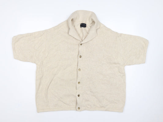 ASOS Design Men Beige L Short Sleeve Button Cardigan Cotton Knit