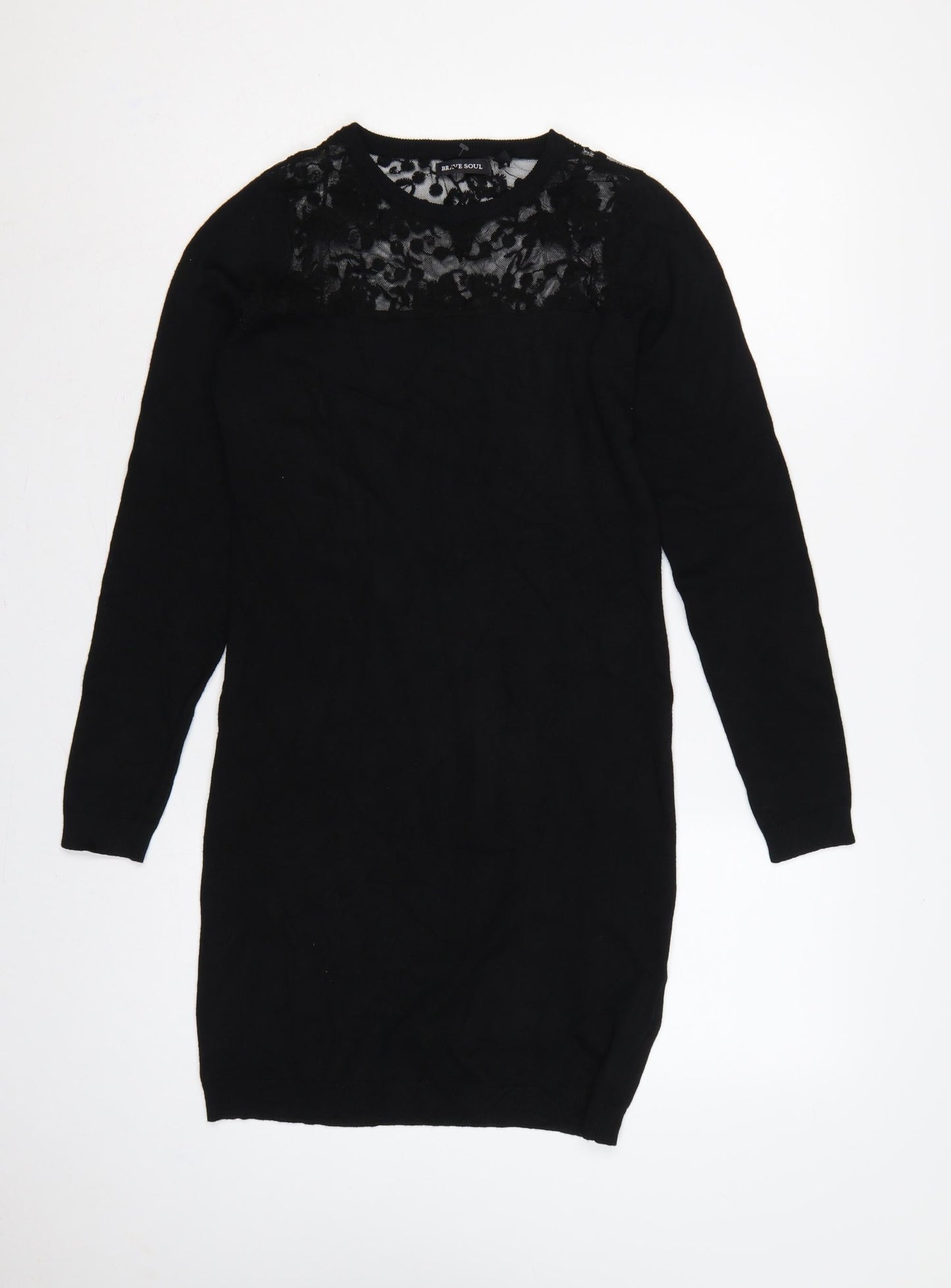 Brave Soul Women Black Size 12 Lace Yoke Knit Jumper Dress