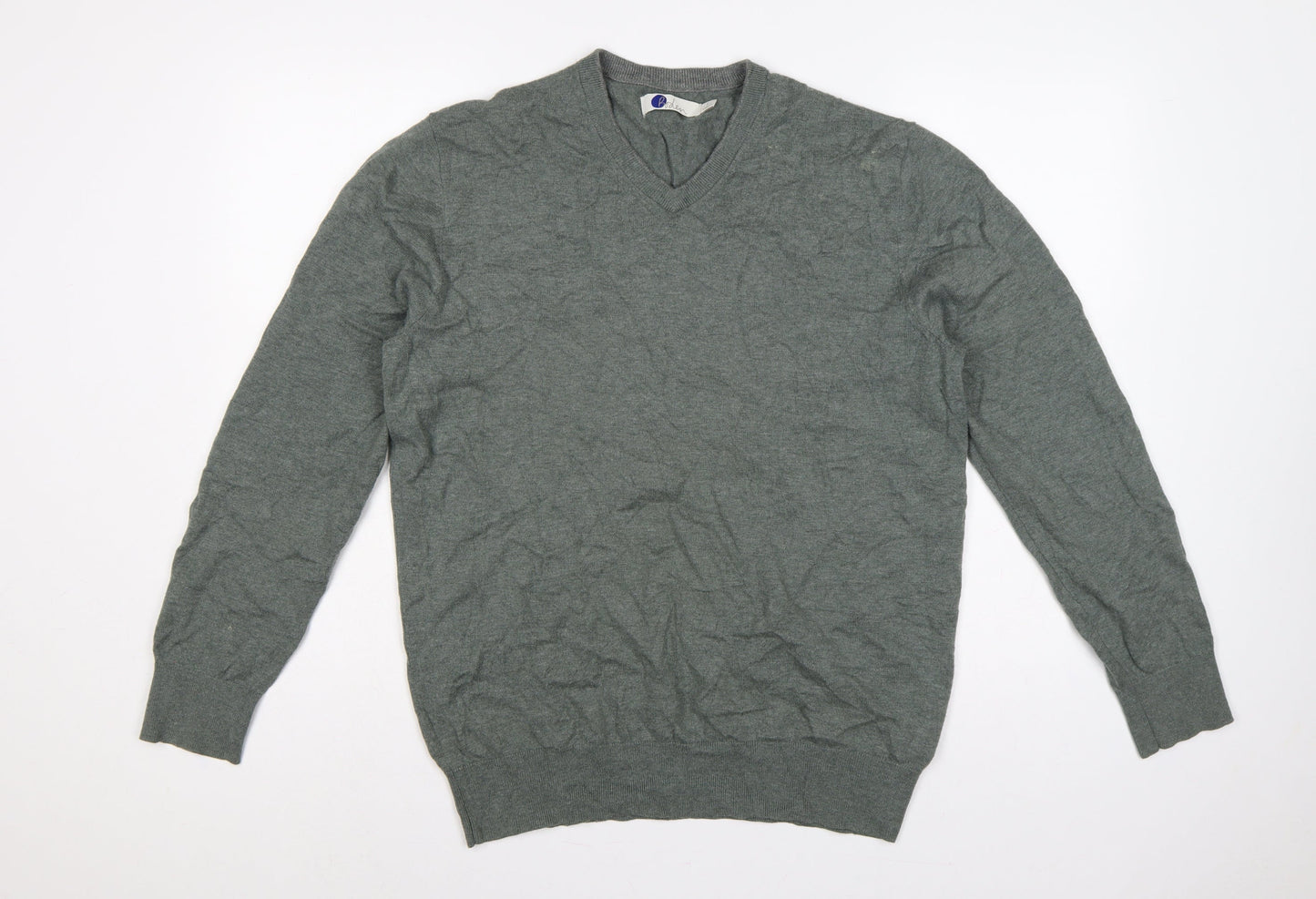 Boden Men's Grey L Wool Cotton V-Neck Lightweight Knit Pullover Jumper
