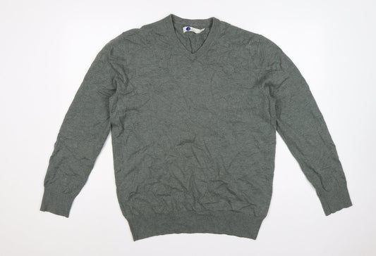 Boden Men's Grey L Wool Cotton V-Neck Lightweight Knit Pullover Jumper