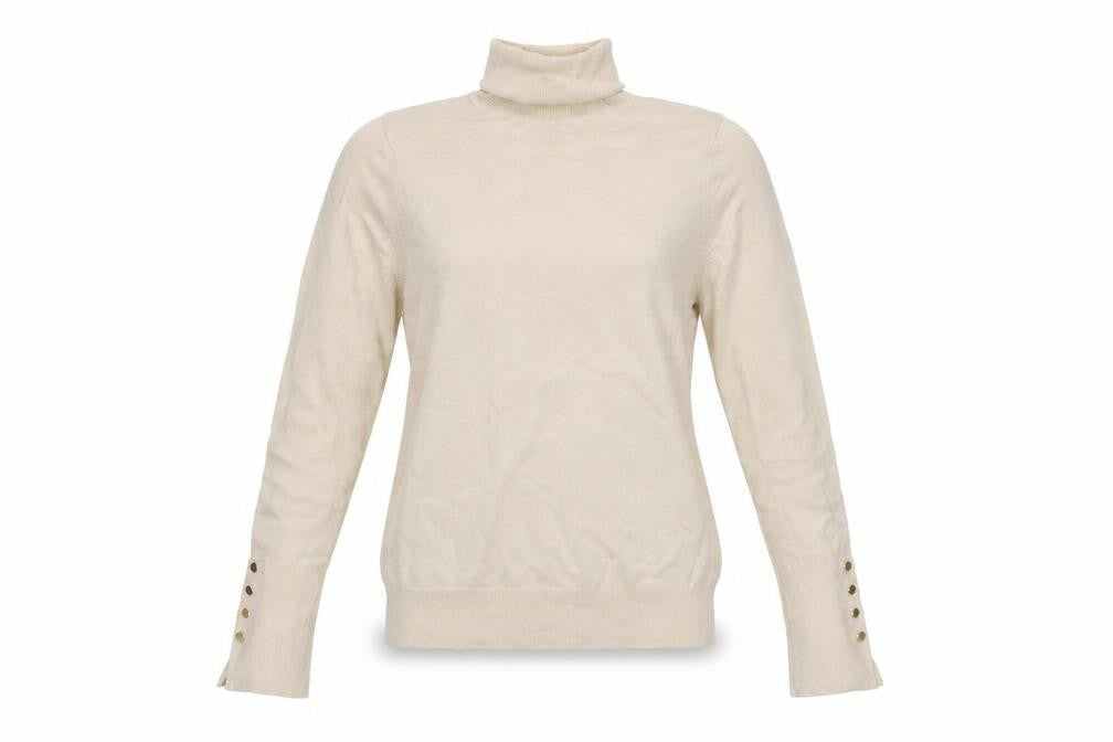 Zara Women Ivory Roll Neck Knit Jumper Size 8 Long Sleeve Buttons