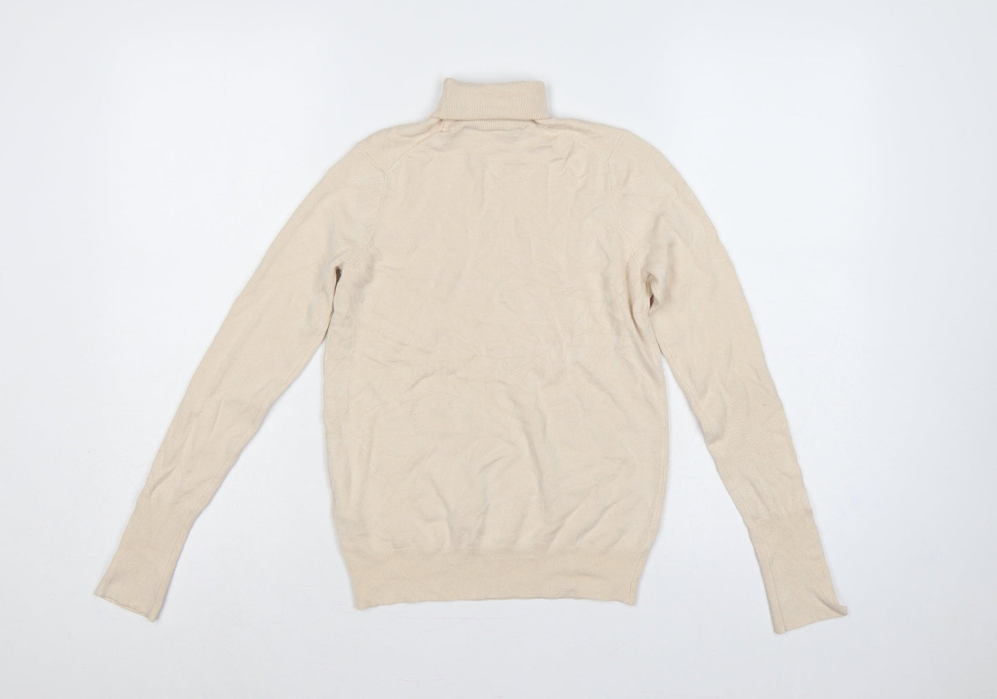 Zara Women Ivory Roll Neck Knit Jumper Size 8 Long Sleeve Buttons