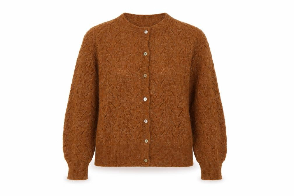 Mango Women Brown UK 10 Alpaca Blend Open-Knit Button Cardigan