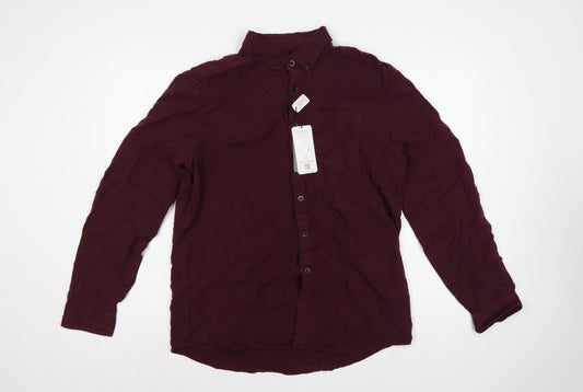 Marks and Spencer Men Red L Lyocell Button-Down Long Sleeve Shirt