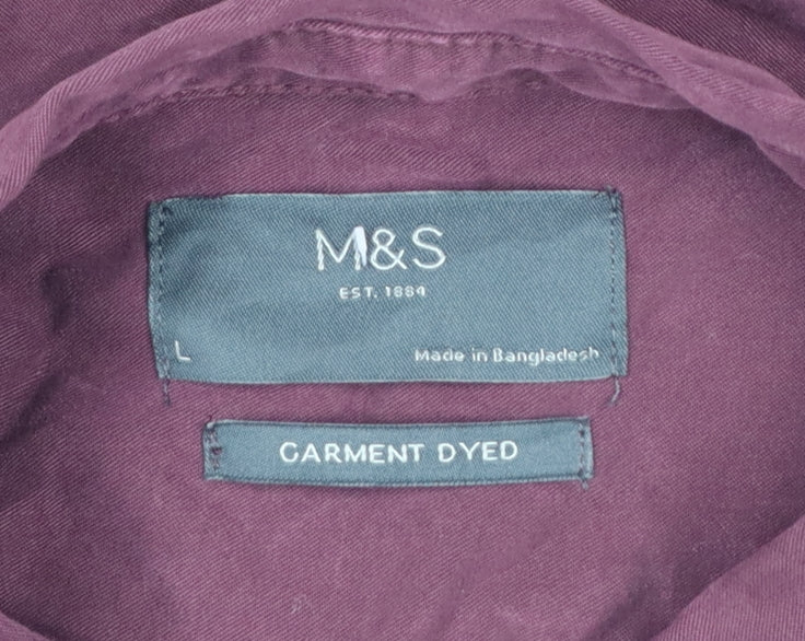 Marks and Spencer Men Red L Lyocell Button-Down Long Sleeve Shirt