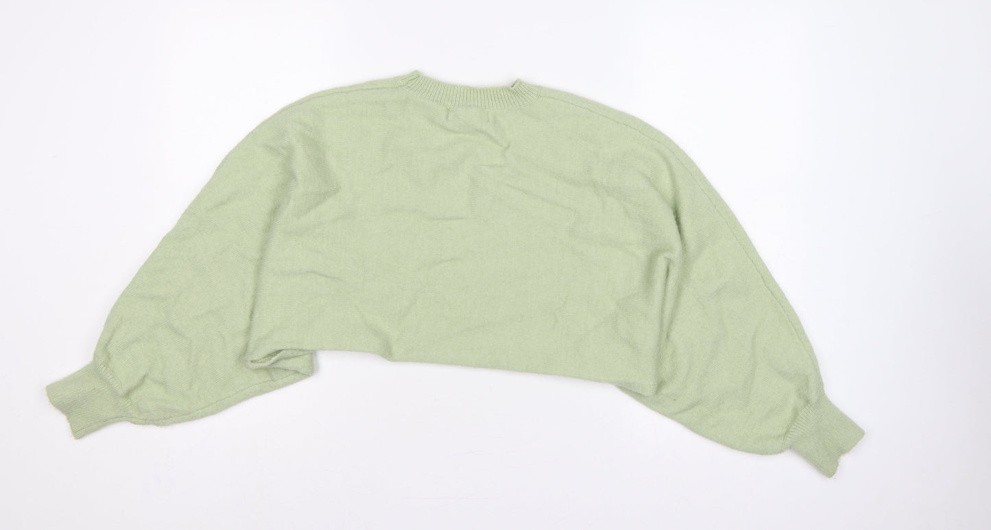 White Closet Women’s Green S Cropped Crew Neck Knit Pullover Jumper