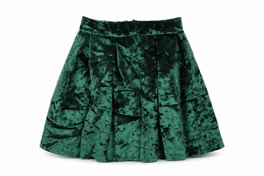 ASOS Women Green Velvet Pleated Skater Mini Skirt UK 6