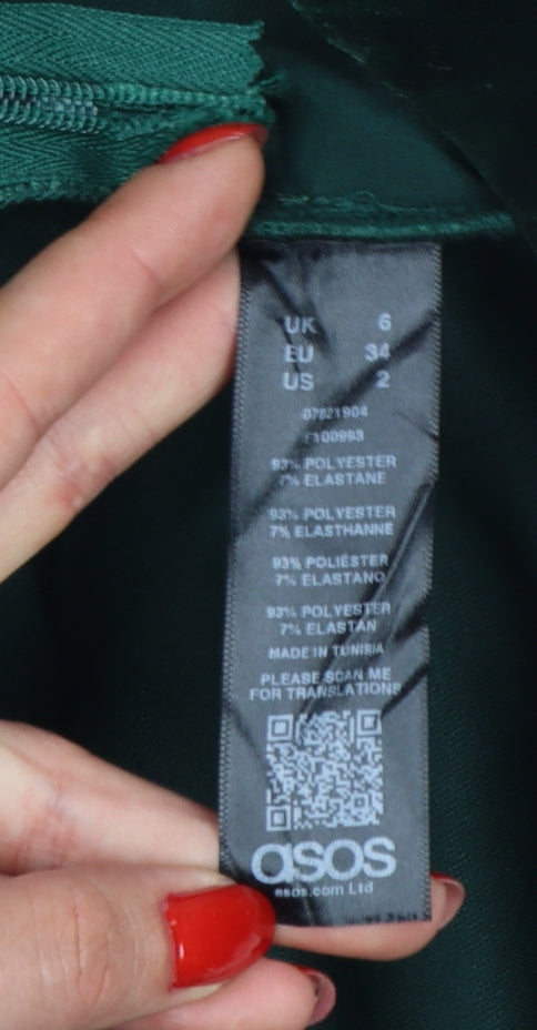 Brand and care label for ASOS Women Green Velvet Pleated Skater Mini Skirt UK 6