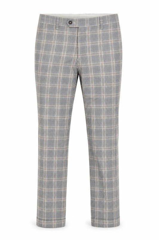 Next Men's Grey Check Trousers 28in Waist 29in Leg Smart Straight
