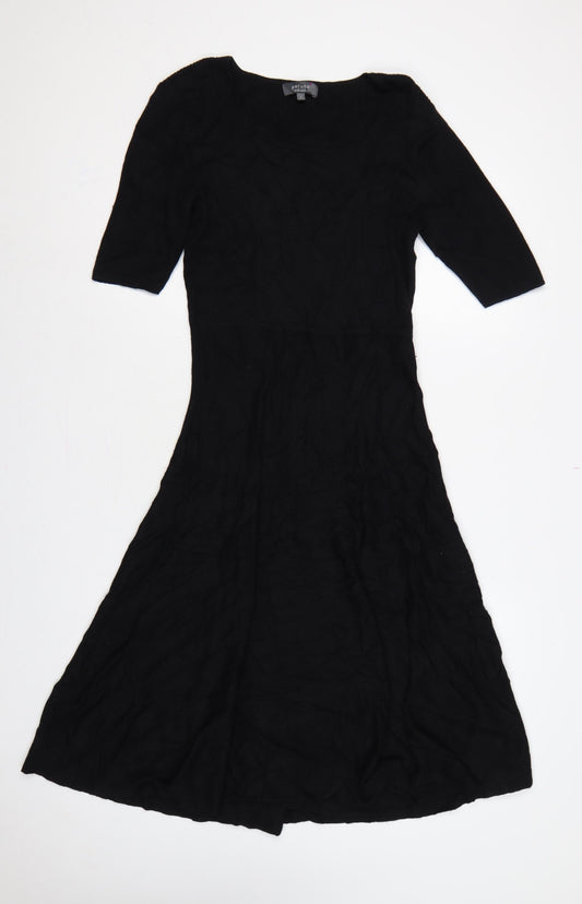 Per Una Women Black UK 12 Long Jumper Dress Knit Wool 3/4 Sleeve