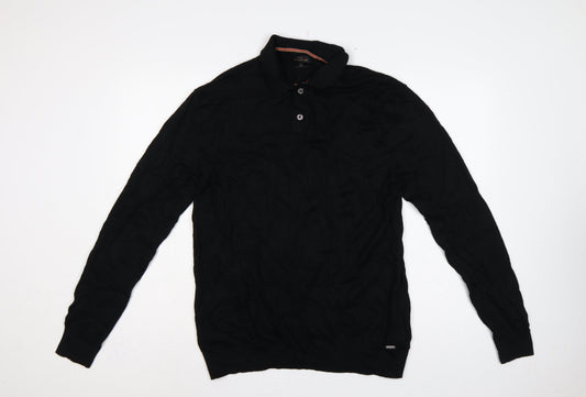 Next Men’s Black XL Merino Wool Cable Knit High Neck Henley Jumper