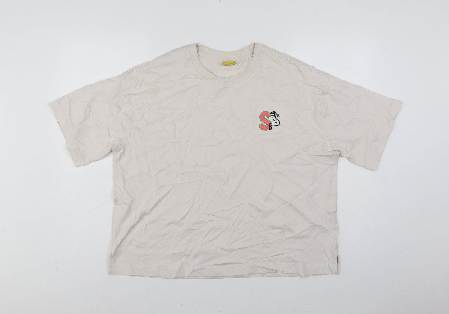 M&S Women Beige UK 16 Peanuts Snoopy Cotton Crew Neck T-Shirt