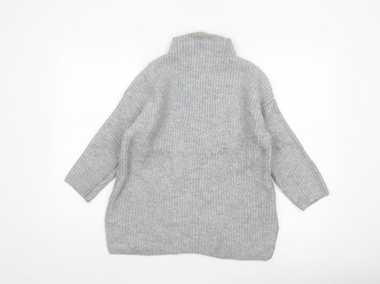 John Rocha Women Grey Size 14 Roll Neck Chunky Knit Jumper