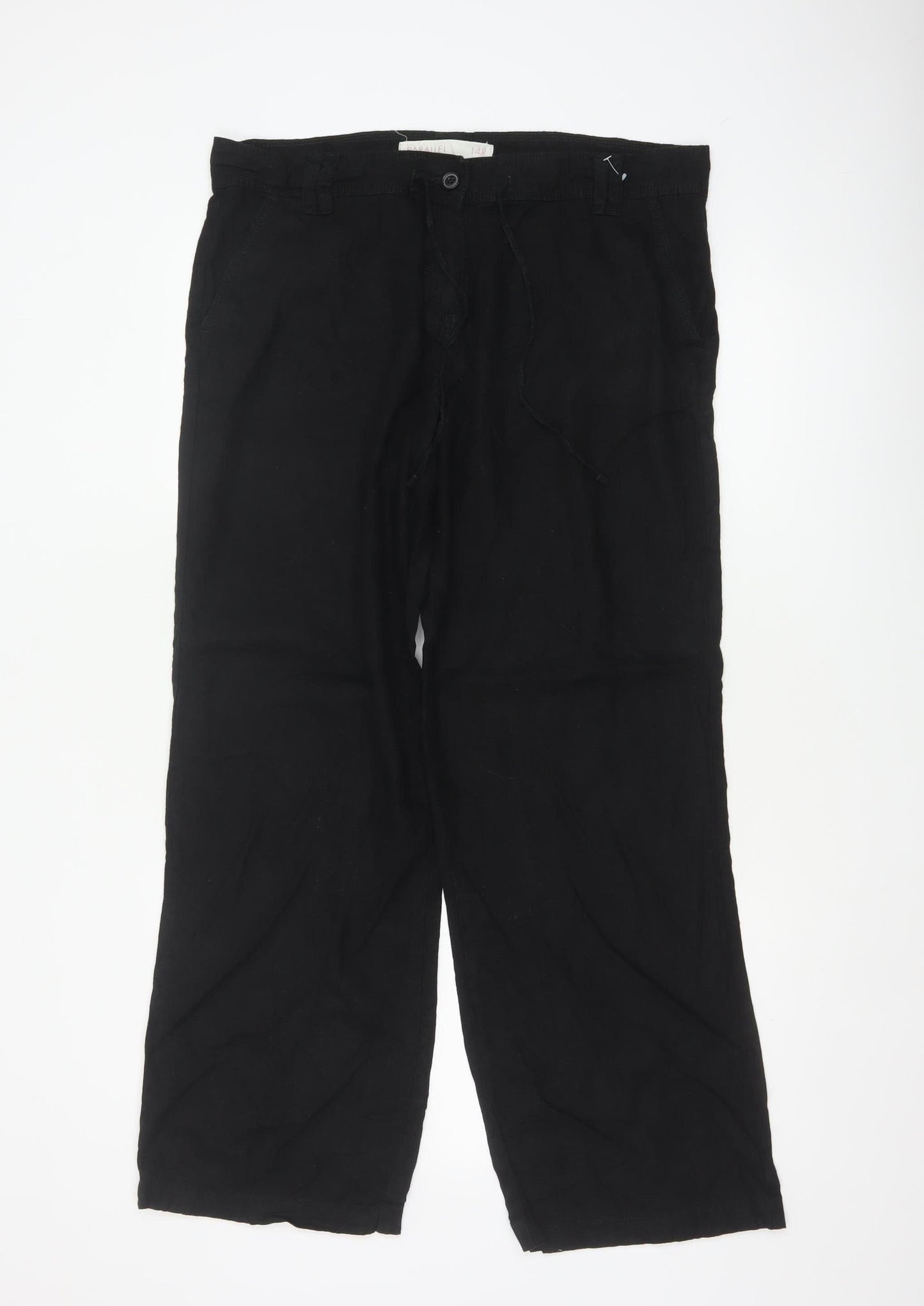 Next Women’s Black UK 14 Linen Blend Straight Trousers Pockets