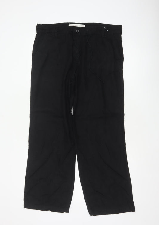 Next Women’s Black UK 14 Linen Blend Straight Trousers Pockets