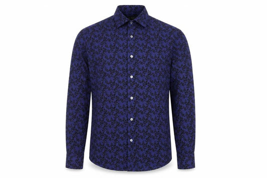 Marks & Spencer Men Blue Floral Button-Up Long Sleeve Shirt Size S