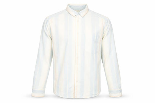 Zara Men Blue Striped Relaxed Fit Cotton Button-Up Shirt M Long Sleeve