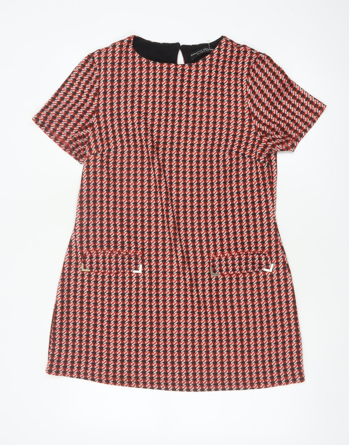 Additional front view of Dorothy Perkins Women Red Houndstooth UK 10 Shift Dress