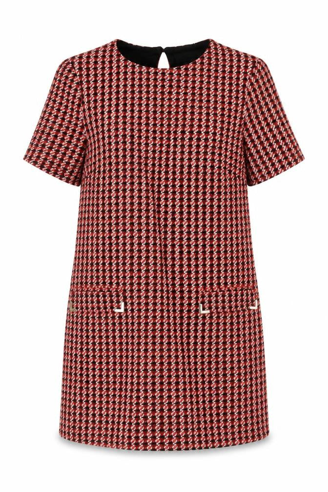 Front view of Dorothy Perkins Women Red Houndstooth UK 10 Shift Dress
