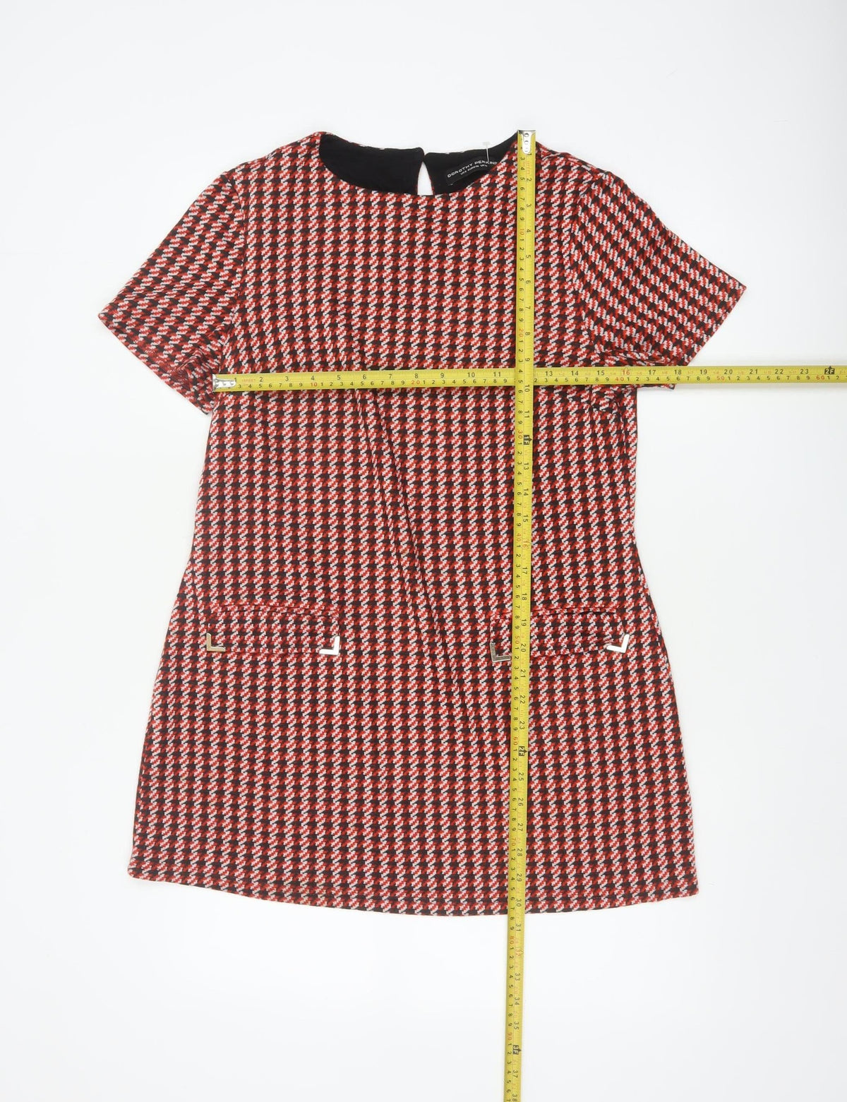 Back view of Dorothy Perkins Women Red Houndstooth UK 10 Shift Dress