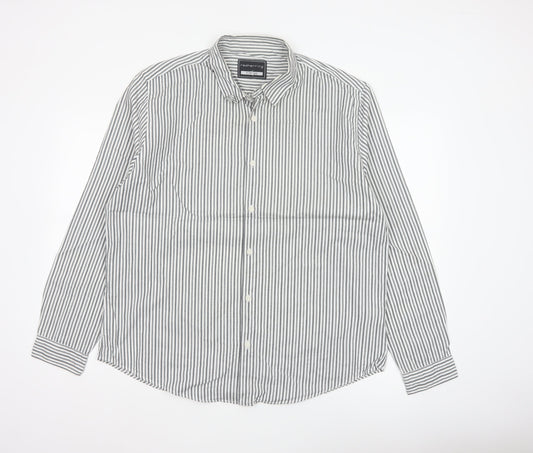 Red Herring Men’s Grey White Striped Cotton Button-Up Shirt XL