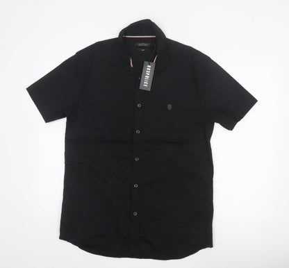 883 Police Men's Black L Slim Short Sleeve Button-Up Shirt