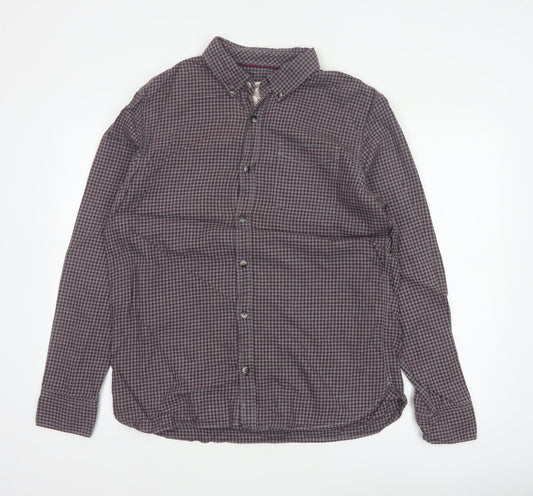 Fat Face Men’s Purple Check Cotton Button-Down Shirt Size M