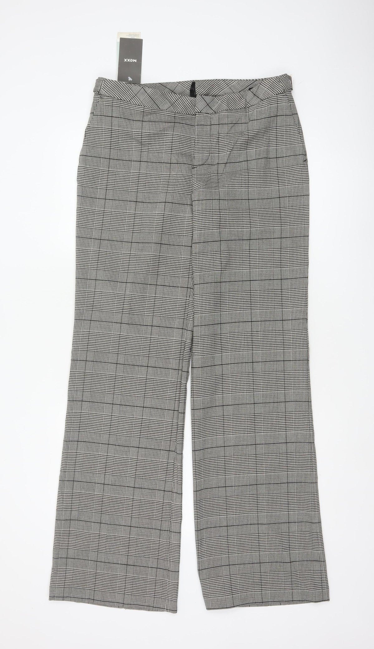 MEXX Women’s Grey Plaid Wide-Leg Dress Trousers UK 14 Stretch