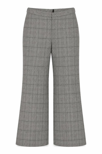 Front view of MEXX Women’s Grey Plaid Wide-Leg Dress Trousers UK 14 Stretch