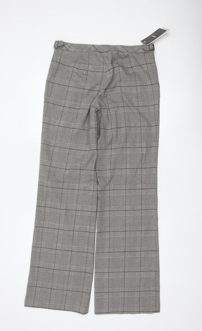 Close-up detail of MEXX Women’s Grey Plaid Wide-Leg Dress Trousers UK 14 Stretch