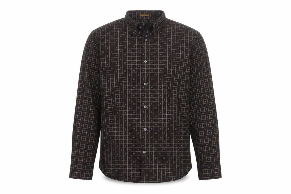 Jasper Conran Men’s Black Geometric Cotton Long Sleeve Shirt M