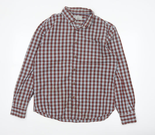 Marks and Spencer Men’s L Red Blue Plaid Pure Cotton Button-Down Shirt