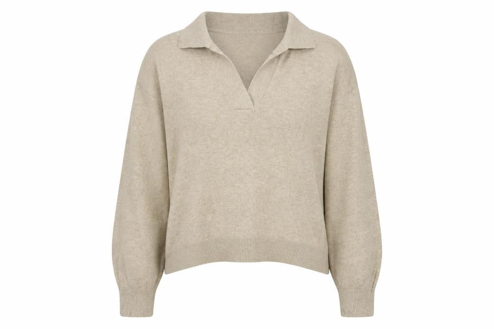 Marks & Spencer Women Beige M Collared Knit Pullover Jumper