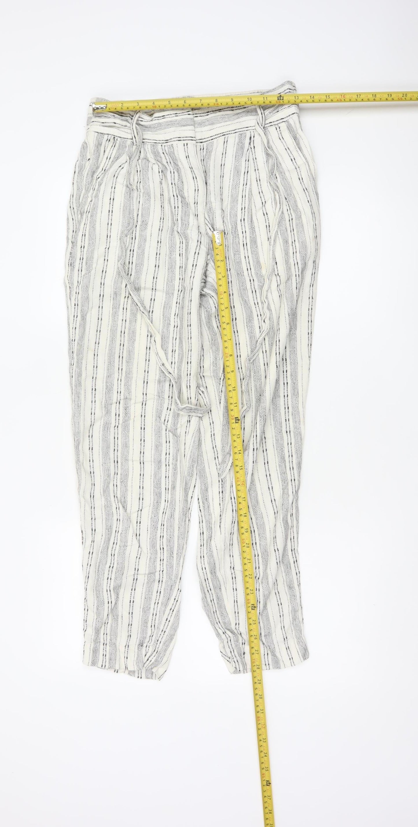 Marks and Spencer Women's Ivory Striped Paperbag Trousers UK 8