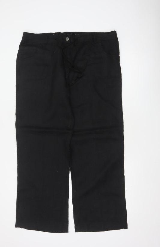 Denim Co Women Black Linen Straight Leg Trousers UK 16 Pockets