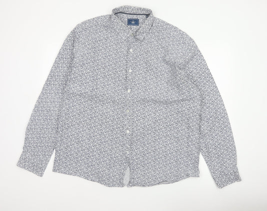 Moss 1851 Men’s Blue Floral Cotton Button-Up Shirt 2XL Long Sleeve