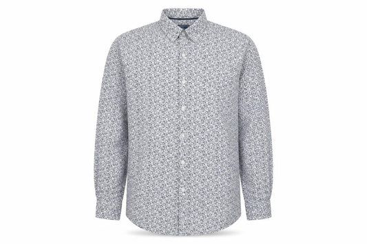 Moss 1851 Men’s Blue Floral Cotton Button-Up Shirt 2XL Long Sleeve