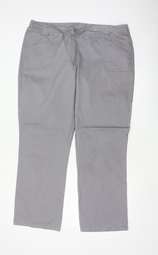 Cotton Traders Women Grey Size 20 Cotton Tapered Trousers Pockets