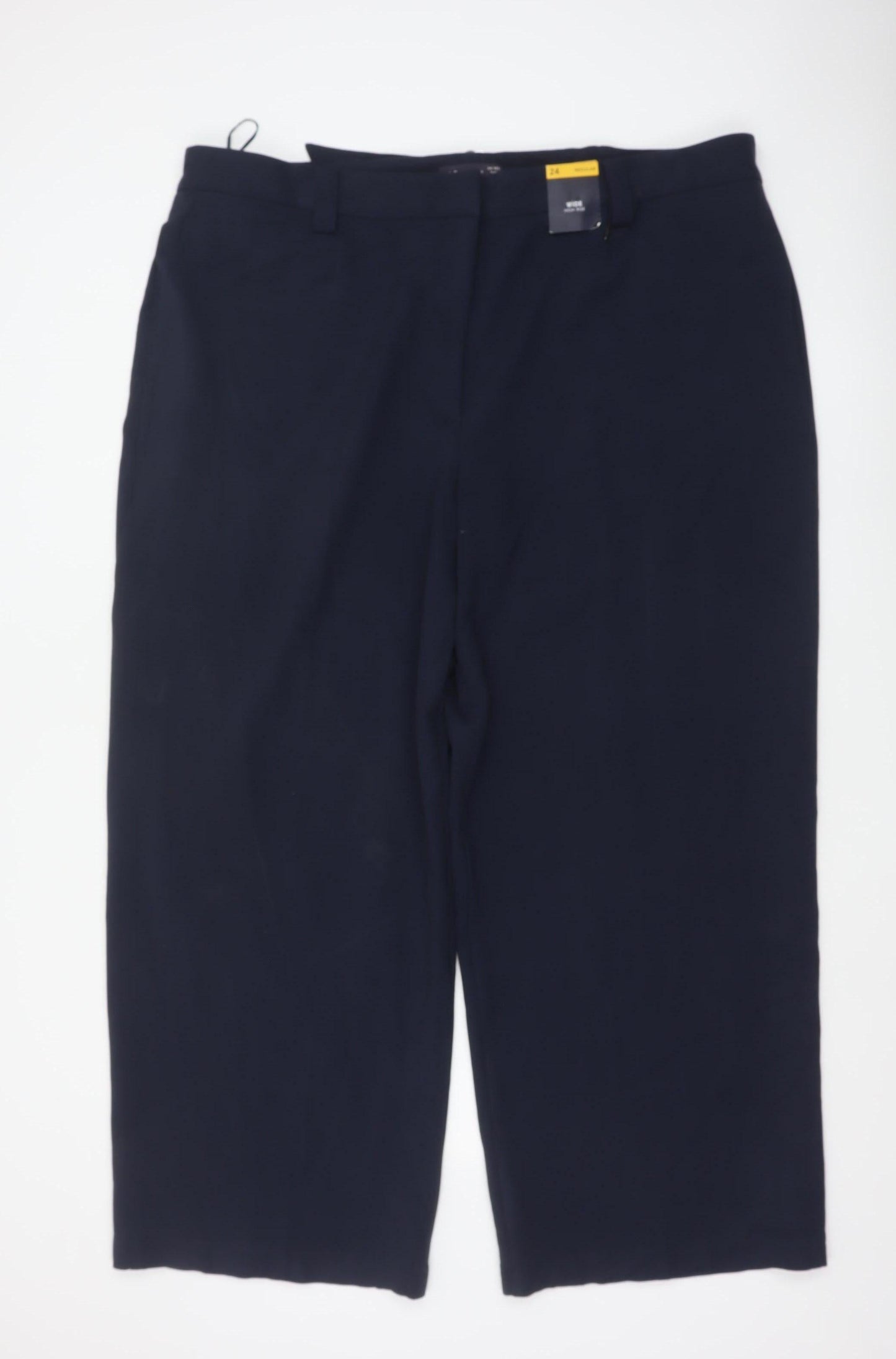 Marks & Spencer Women’s Navy Blue Size 24 Regular Wide Leg Belted Dress Trousers