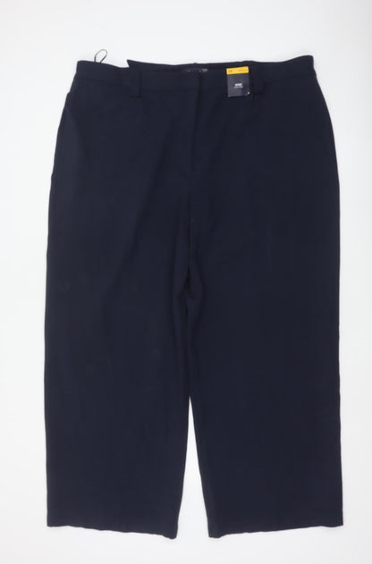 Marks & Spencer Women’s Navy Blue Size 24 Regular Wide Leg Belted Dress Trousers
