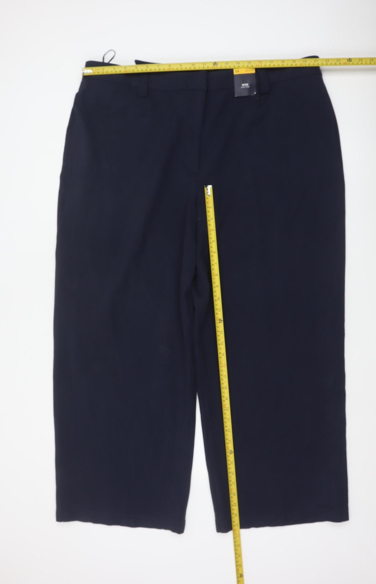 Marks & Spencer Women’s Navy Blue Size 24 Regular Wide Leg Belted Dress Trousers