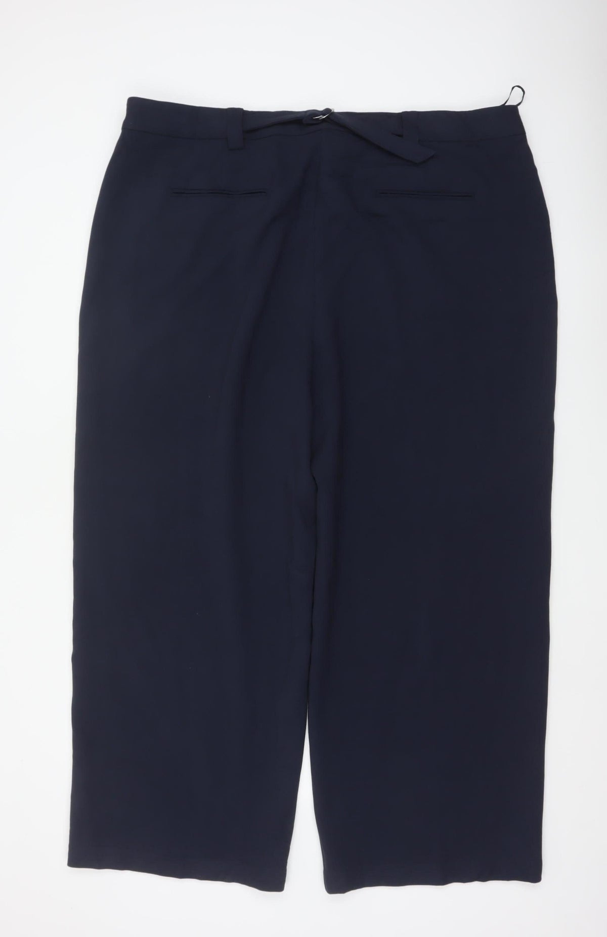 Marks & Spencer Women’s Navy Blue Size 24 Regular Wide Leg Belted Dress Trousers