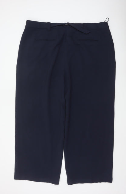 Marks & Spencer Women’s Navy Blue Size 24 Regular Wide Leg Belted Dress Trousers