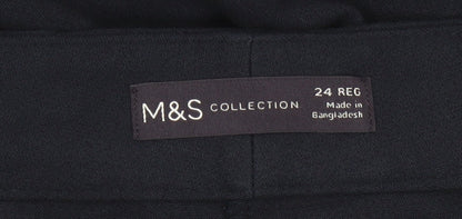 Marks & Spencer Women’s Navy Blue Size 24 Regular Wide Leg Belted Dress Trousers
