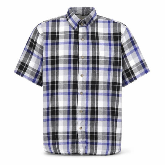 Wrangler Men Blue Plaid Cotton Short Sleeve Button-Up Shirt M