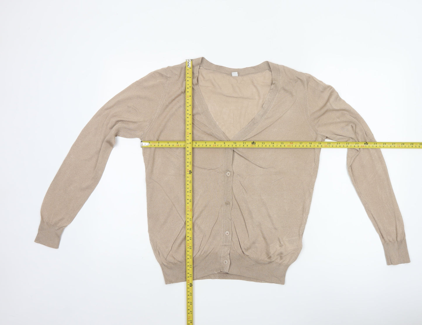 Uniqlo Women Beige L V-Neck Button Knit Cardigan Modal Blend