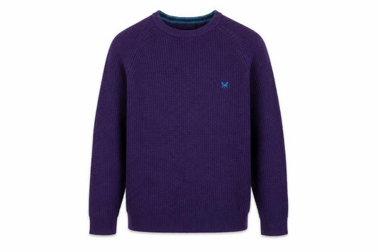 Front view of Crew Clothing Men’s Purple L Lambswool Crew Neck Waffle Knit Jumper